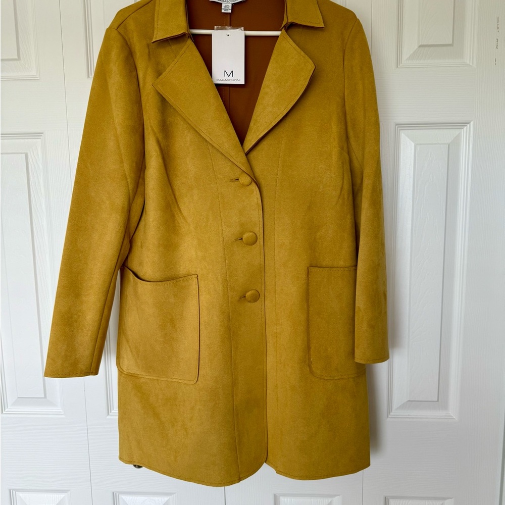 Magaschoni Mustard Yellow Faux Suede Coat NWT